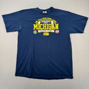 Vintage Michigan Wolverines Football T-Shirt Mens XL Blue Nike Team Rosebowl Y2K